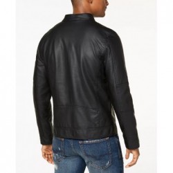 Men's faux leather motorcycle black jacket with detachable hood