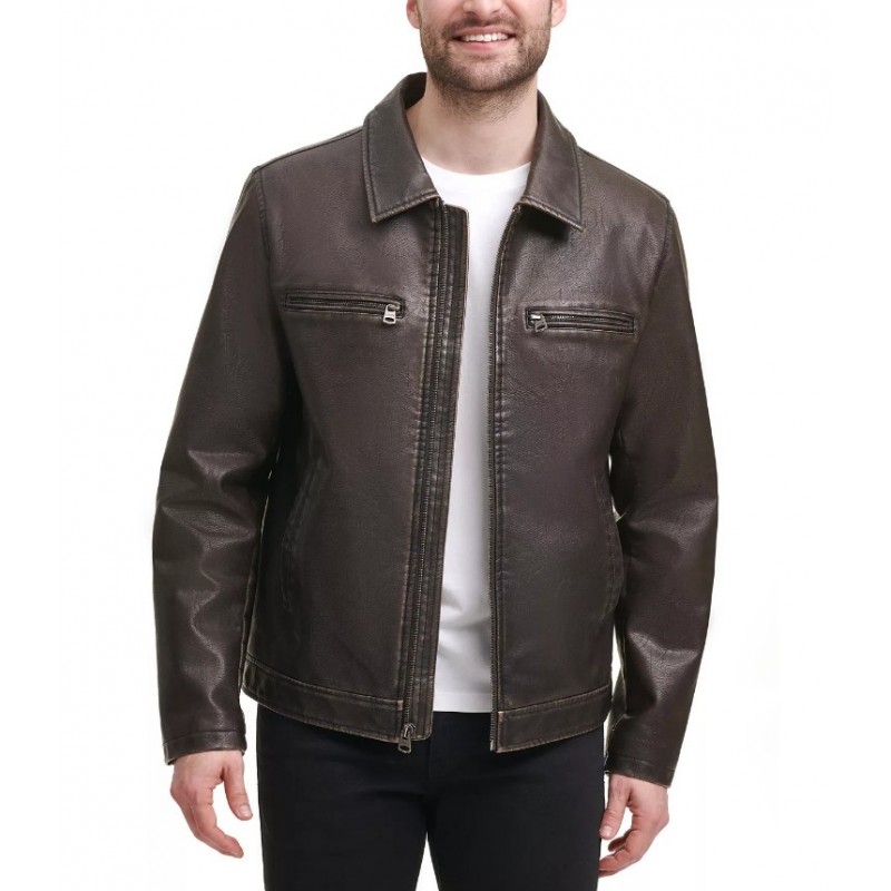 Men's Faux Leather Zip-Front Jacket