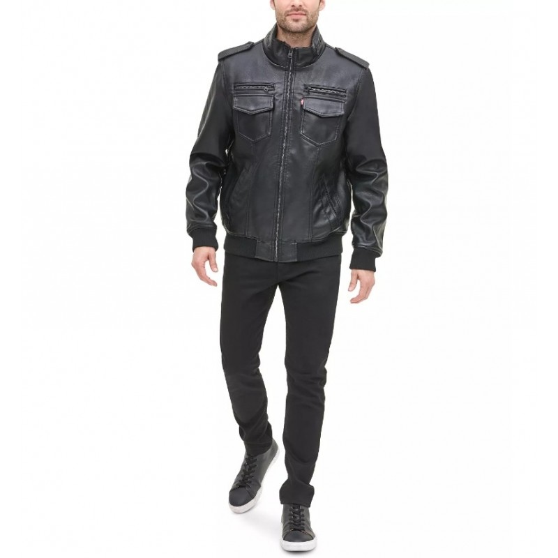 Men's Sherpa Lined Faux Leather Aviator Bomber