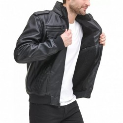 Men's Sherpa Lined Faux Leather Aviator Bomber