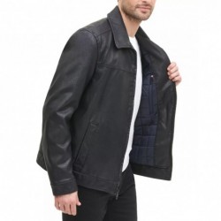 Men's Faux Leather Laydown Collar Jacket