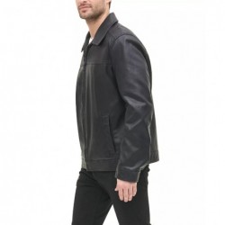 Men's Faux Leather Laydown Collar Jacket