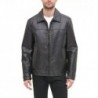 Men's faux leather dark brown flat collar jacket