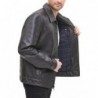 Men's faux leather dark brown flat collar jacket