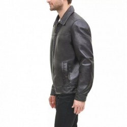 Men's faux leather dark brown flat collar jacket