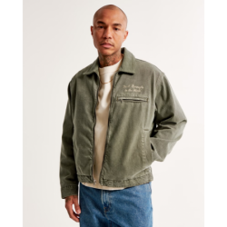 Cropped Zip-Up Olive Green Cargo Jacket