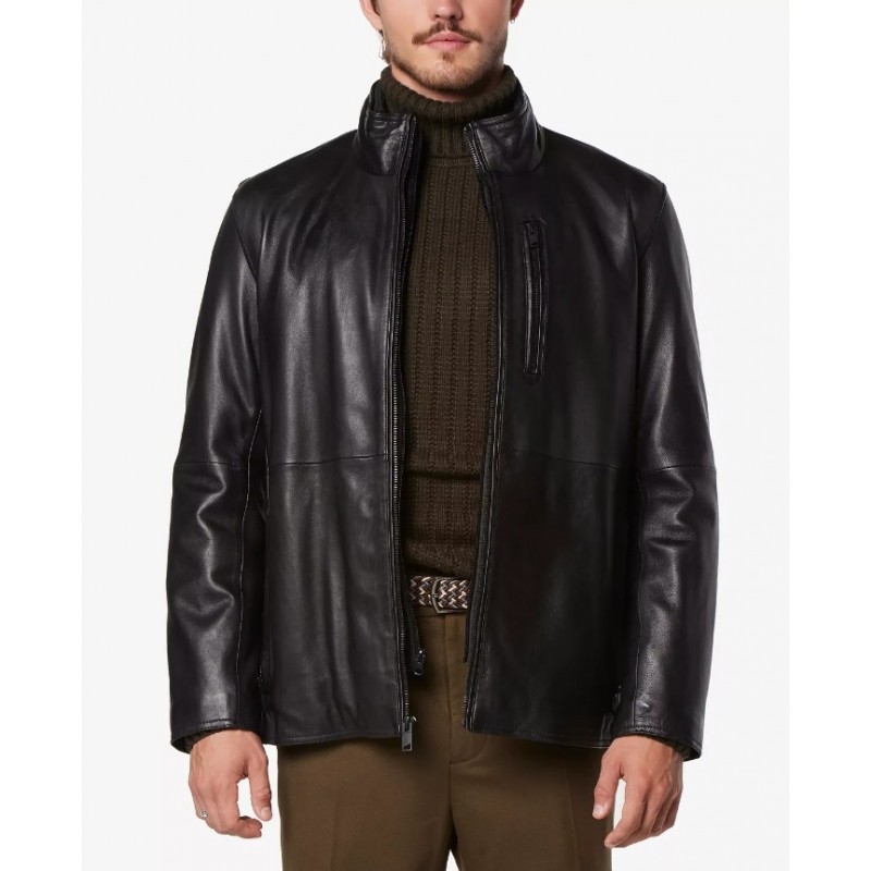 Men's Wollman Smooth Leather Racer Jacket with Removable Interior Bib