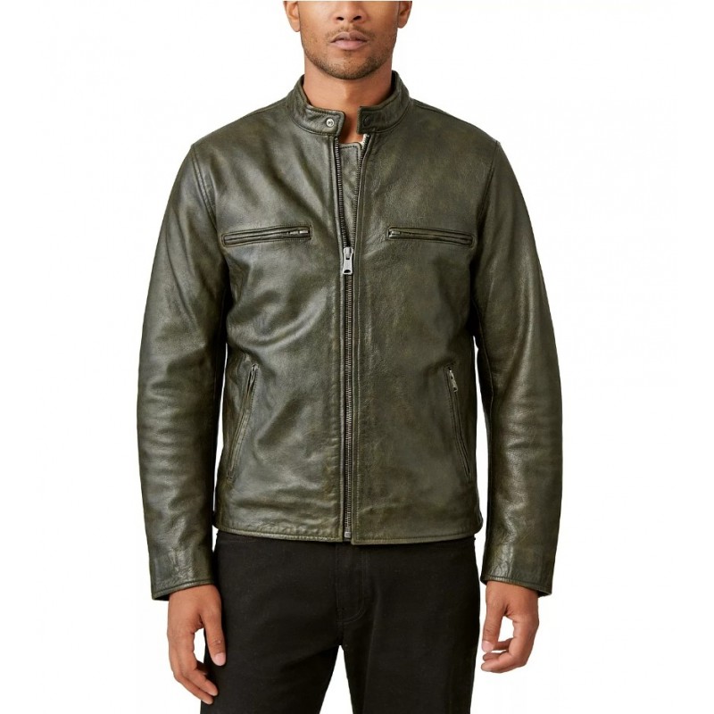 Men's Washed Leather Zip-Front Bonneville Jacket