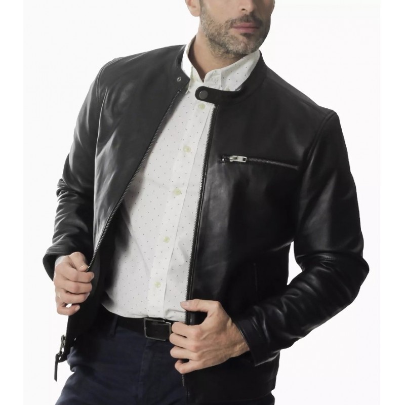 Men's Classic Leather Café Racer Jacket