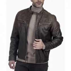 Men's Vintage Two-Tone Leather Café Racer Jacket