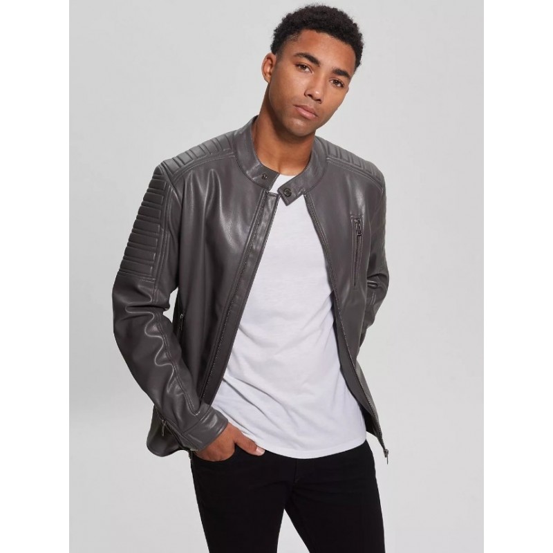 Men's Faux-Leather Biker Jacket