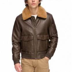 Men's Faux-Fur-Trim Faux-Leather Bomber Jacket