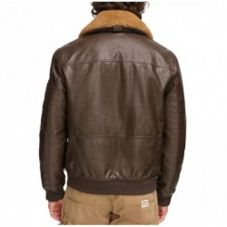 Men's Faux-Fur-Trim Faux-Leather Bomber Jacket