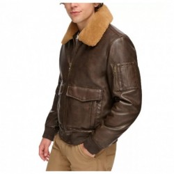 Men's Faux-Fur-Trim Faux-Leather Bomber Jacket