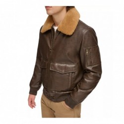 Men's Faux-Fur-Trim Faux-Leather Bomber Jacket