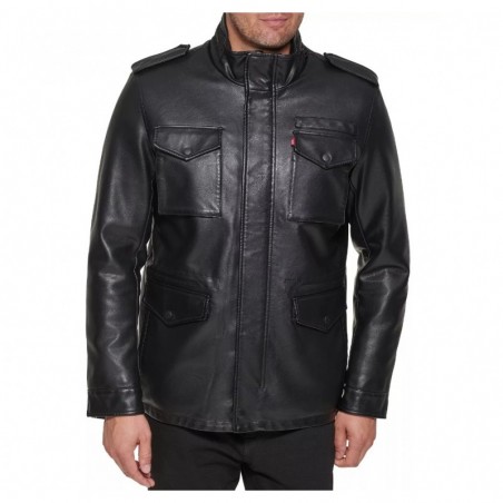 Men's Faux Leather Four Pocket Field Jacket