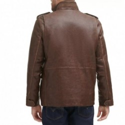 Men's faux leather four-pocket brown field jacket