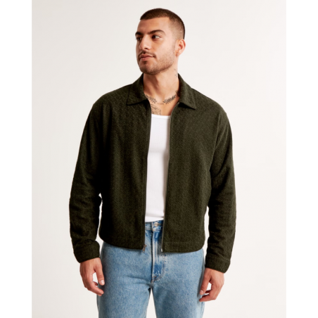 Cropped Lace Zipper Green Graphic Trucker Jacket