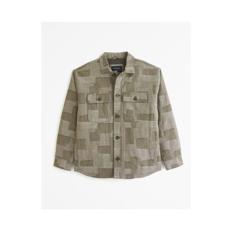 Quilted Green Graphic Shirt Jacket