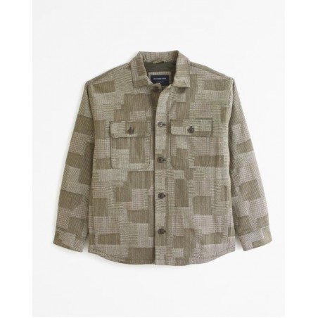 Quilted Green Graphic Shirt Jacket